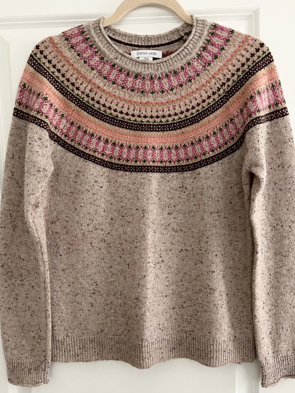 Lambswool Fair Isle Speckled Knit Crewneck Sweater In Oatmeal /Beige - Fall